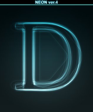 Glowing neon font. Shiny letter D clipart