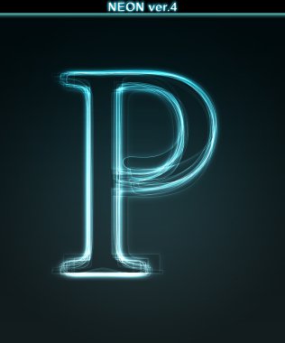 Glowing neon font. Shiny letter P clipart