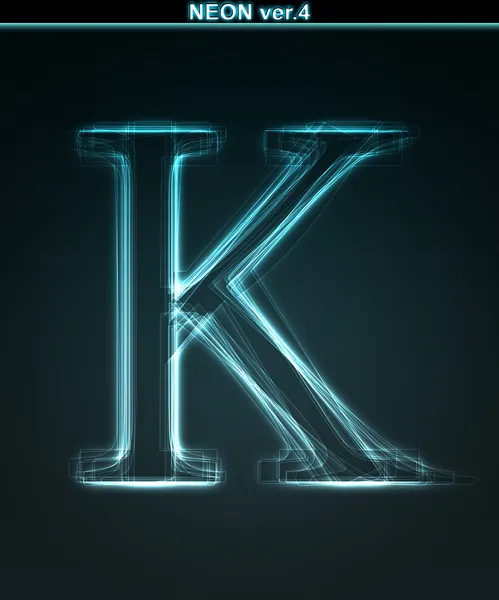 Izzó neon betűtípus. Csillogó betű K — Stock Fotó