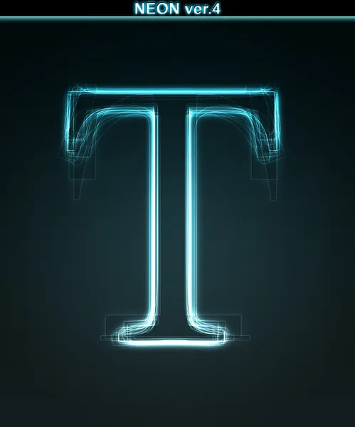 Izzó neon betűtípus. Fényes T betű — Stock Fotó