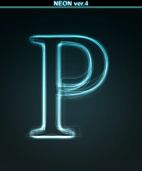 Светящий неоновый шрифт. Блестящая буква P — стоковое фото