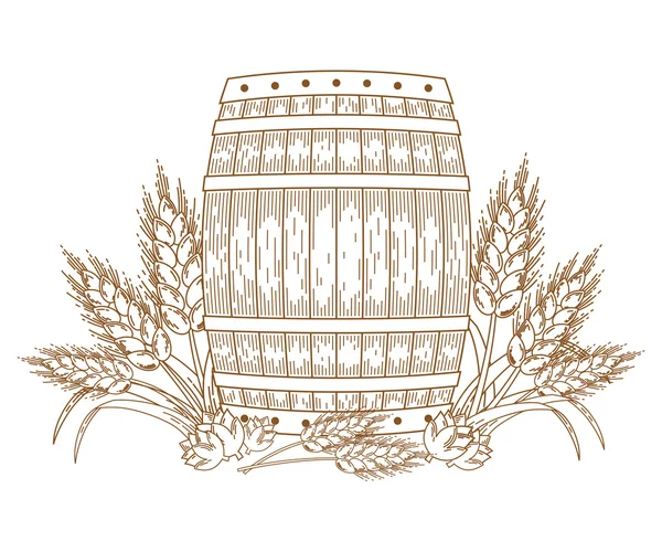 Baril avec épis de blé — Image vectorielle