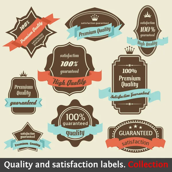 Vintage Premium Calidad y Satisfacción etiqueta de garantía recoger — Vector de stock