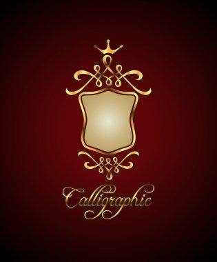 Calligraphic and decor element. Golden shield clipart