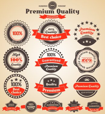 Premium Quality Labels. Design elements with retro vintage desig clipart