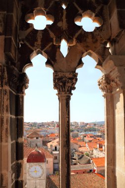 The view of Trogir from window of cathedral tower clipart