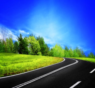 Road and spring landscape clipart