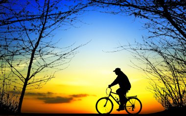 Bike trip at sunset clipart