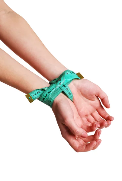 Hands connected by a tape — Stock Photo, Image