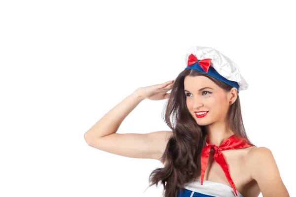 Sexig sailor kvinna salutera — Stockfoto