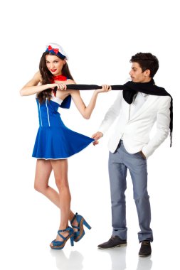 Happy sexy sailor woman with elegant man clipart