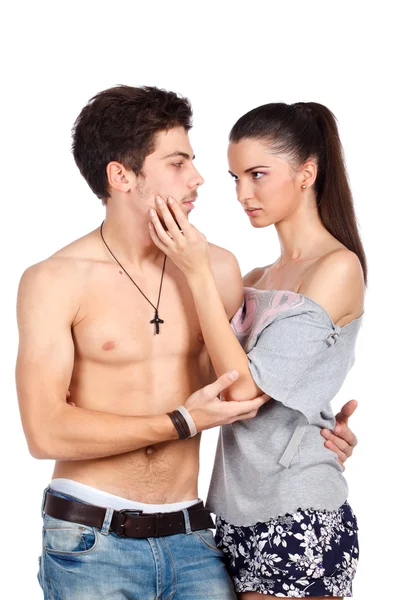 Two young lovers looking at each other — Stock Photo, Image