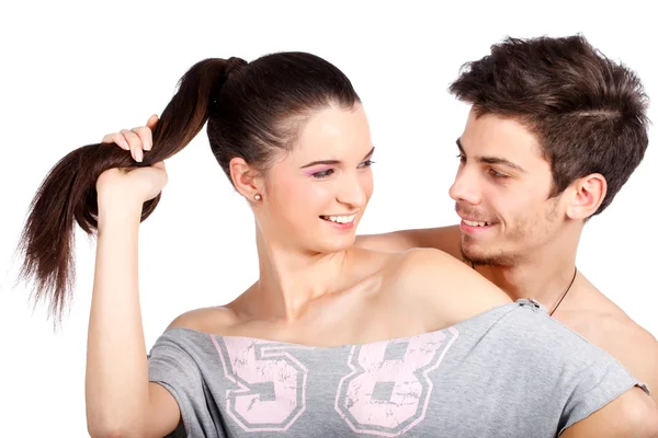Happy couple of two attractive man and woman — Stock Photo, Image