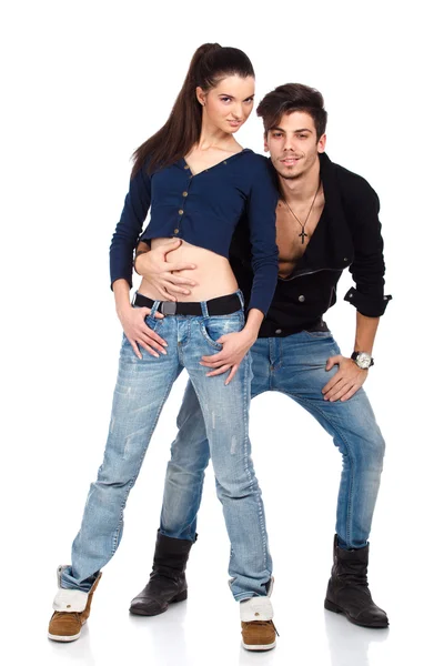 Man and female fashion couple smiling. — Stock Photo, Image