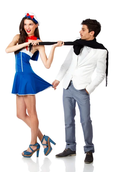 Sailor woman and elegant man flirting — Stock Photo, Image
