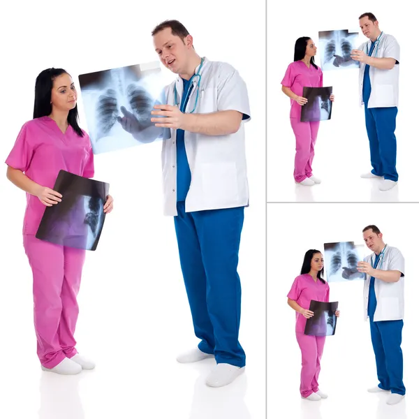 Коллаж двух врачей с радиографией — стоковое фото