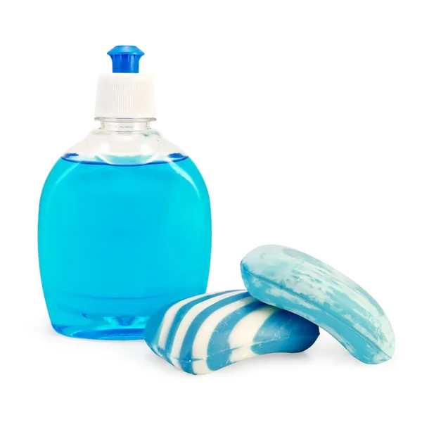 Mydło płynne i stałe niebieski — Zdjęcie stockowe