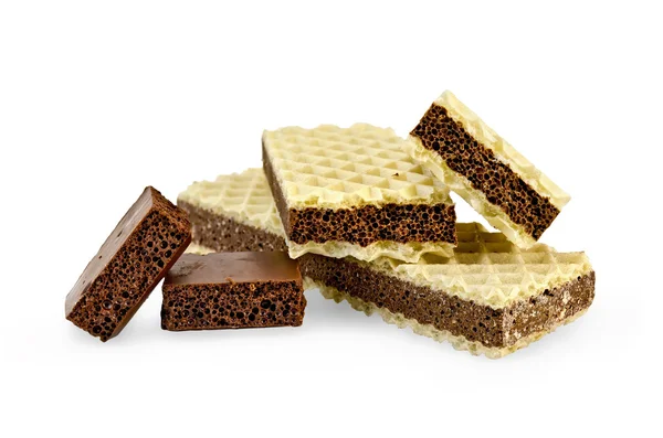 Wafels met twee segmenten van poreuze chocolade — Stockfoto
