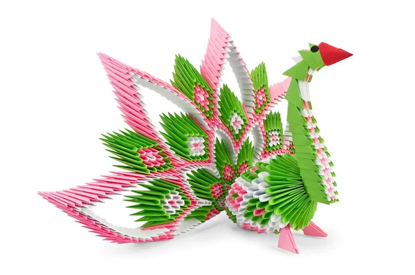 Origami _ green-pink bird — стоковое фото