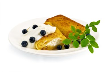 Pancakes with cottage cheese and blueberries on the plate clipart