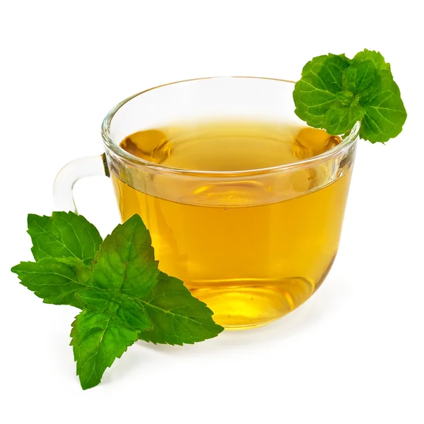 Herbal tea in glass cup with mint — Stock Photo, Image