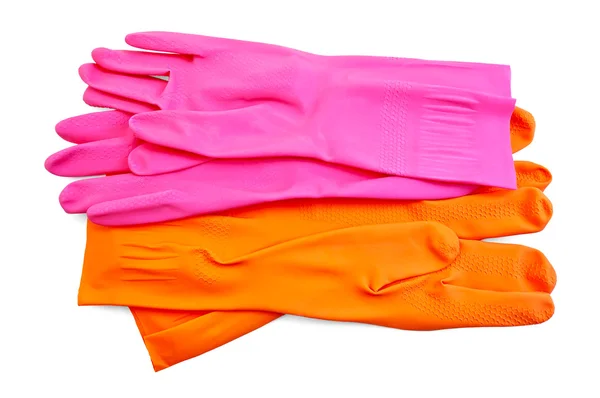 Luvas de borracha laranja e rosa — Fotografia de Stock