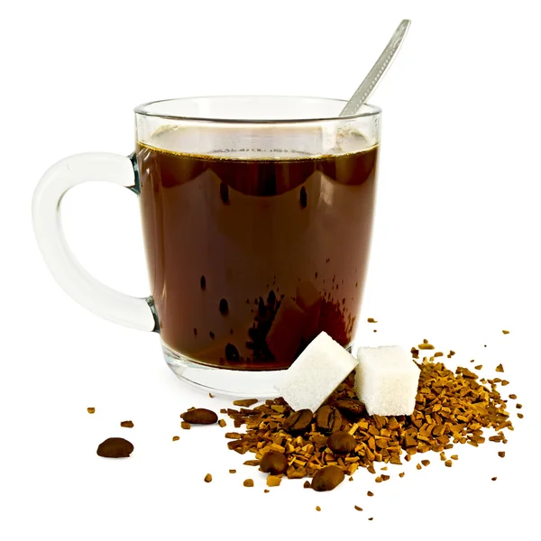 Koffie in een mok glas met suiker — Stockfoto