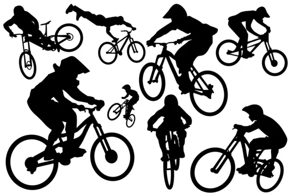 Силуэты велосипедистов — стоковый вектор