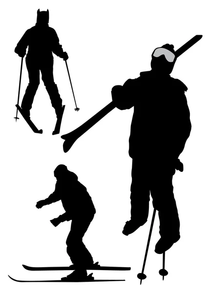 Illustration of skiers silhouettes - vector — Stock Vector
