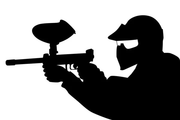 Paintball player in silhouette — Stock Vector