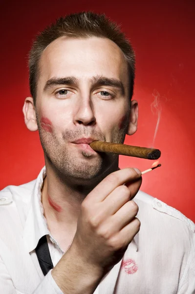 stock image Man smoking cigar