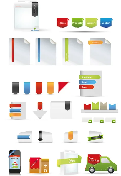 促进设置包括色带和产品盒 — 图库矢量图片