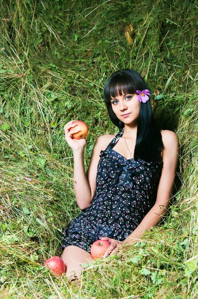The girl on hay — Stock Photo, Image