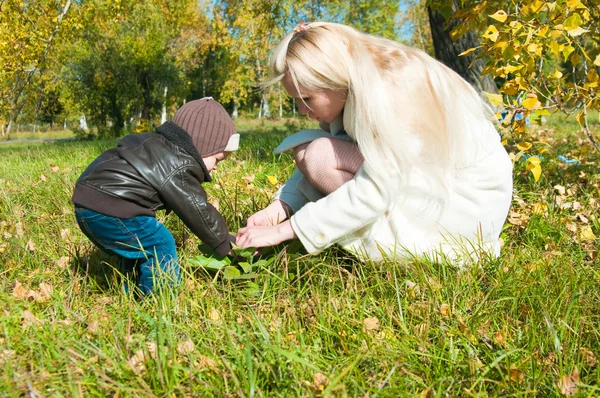 stock image The young woman with the son on walk