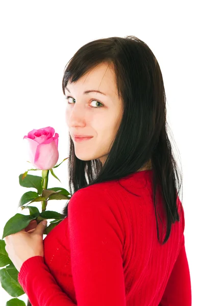 La chica romántica con una rosa rosa — Foto de Stock