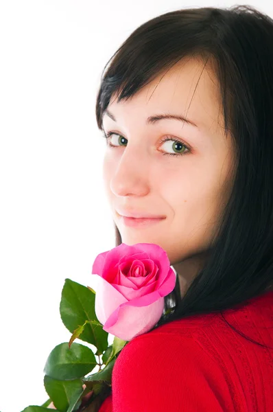 La fille romantique avec une rose rose — Photo