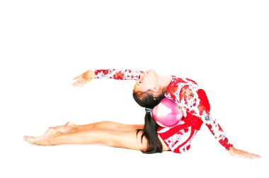 Beautiful Asian girl gymnast with a ball clipart