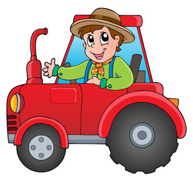 Cartoon farmer on tractor clipart