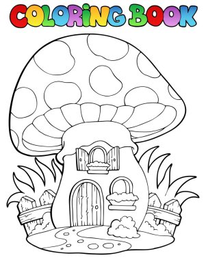 Coloring book mushroom house clipart