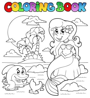 Coloring book ocean and mermaid 1 clipart