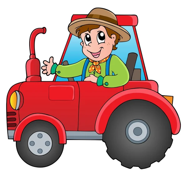 Granjero de dibujos animados en tractor — Vector de stock