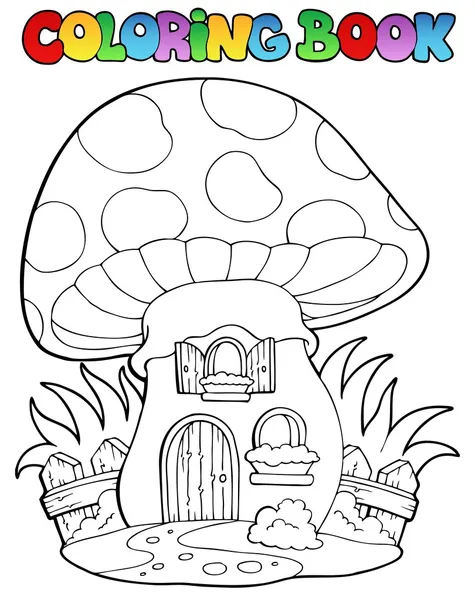 Coloriage maison champignon — Image vectorielle
