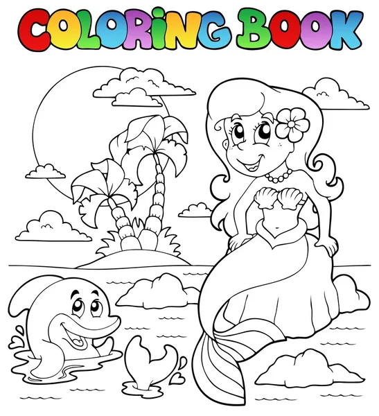 Coloring book ocean and mermaid 1 — Stock Vector