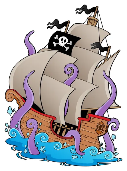 Old pirate ship with tentacles — Stock Vector