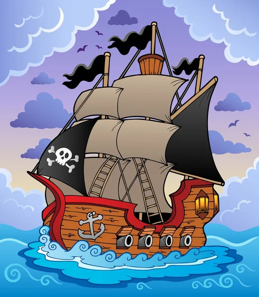 Πειρατικό καράβι στη φουρτουνιασμένη θάλασσα — Διανυσματικό Αρχείο