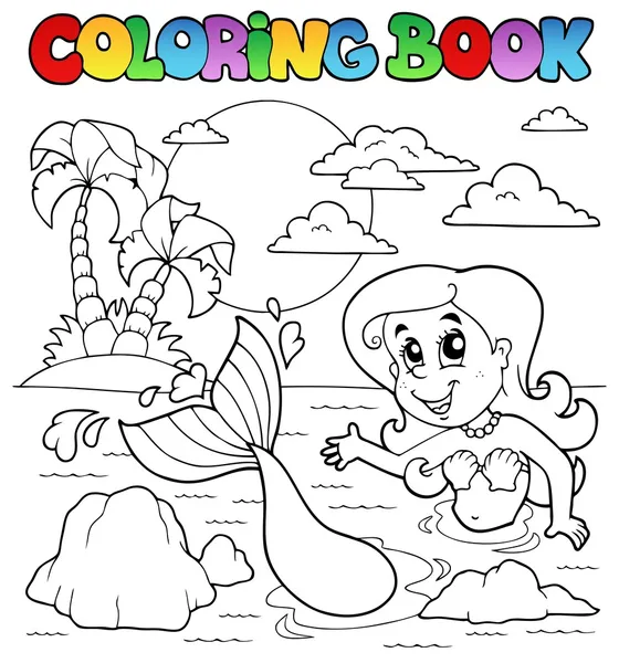Coloring book ocean and mermaid 2 — Stock Vector