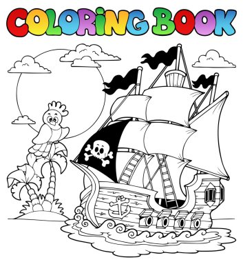 Coloring book with pirate ship 2 clipart