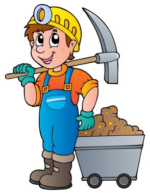 Miner with pickaxe and cart clipart
