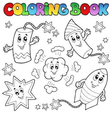 Coloring book fireworks theme 1 clipart