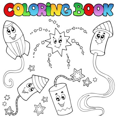 Coloring book fireworks theme 2 clipart